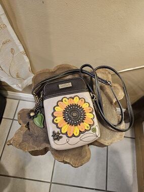 Chala Beige Crossbody Bag with Yellow & Orange Sunflower